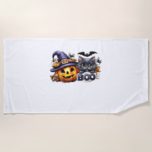 Funny Halloween Cat Sticker – Witch Hat, Pumpkin a Beach Towel