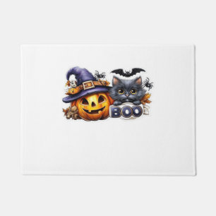 Funny Halloween Cat Sticker – Witch Hat, Pumpkin a Doormat