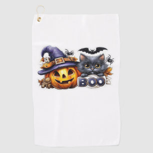Funny Halloween Cat Sticker – Witch Hat, Pumpkin a Golf Towel