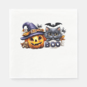 Funny Halloween Cat Sticker – Witch Hat, Pumpkin a Napkin