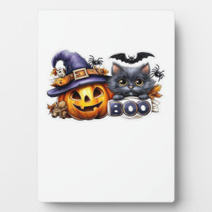 Funny Halloween Cat Sticker – Witch Hat, Pumpkin a Plaque