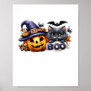 Funny Halloween Cat Sticker – Witch Hat, Pumpkin a Poster