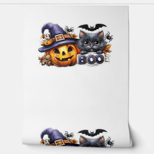Funny Halloween Cat Sticker – Witch Hat, Pumpkin a Wallpaper