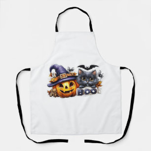 Funny Halloween Cat Sticker Witch Hat, Pumpkin an Apron