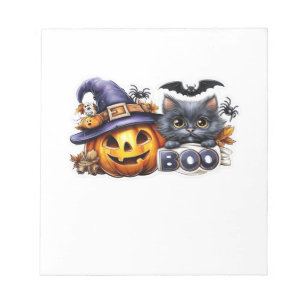 Funny Halloween Cat Sticker Witch Hat, Pumpkin an Notepad