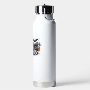 Funny Halloween Cat Sticker  Witch Hat, Pumpkin an Water Bottle
