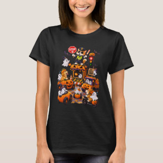 Funny Halloween Cat Traffic Cop Pumpkin Parade Fun T-Shirt