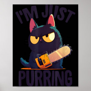 Funny Halloween Cat With Chainsaw Murderous Black Poster
