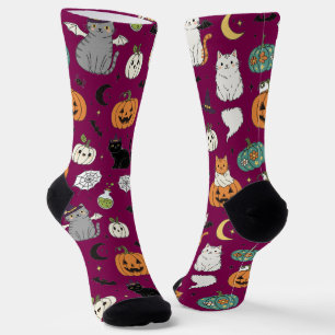 Funny Halloween Cats and Pumpkins Socks