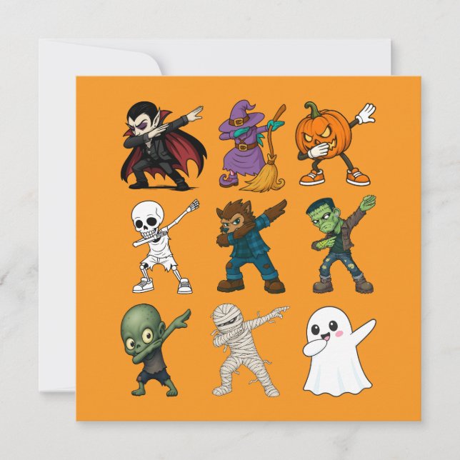 Funny Halloween Characters Dabbing Invitation (Front)