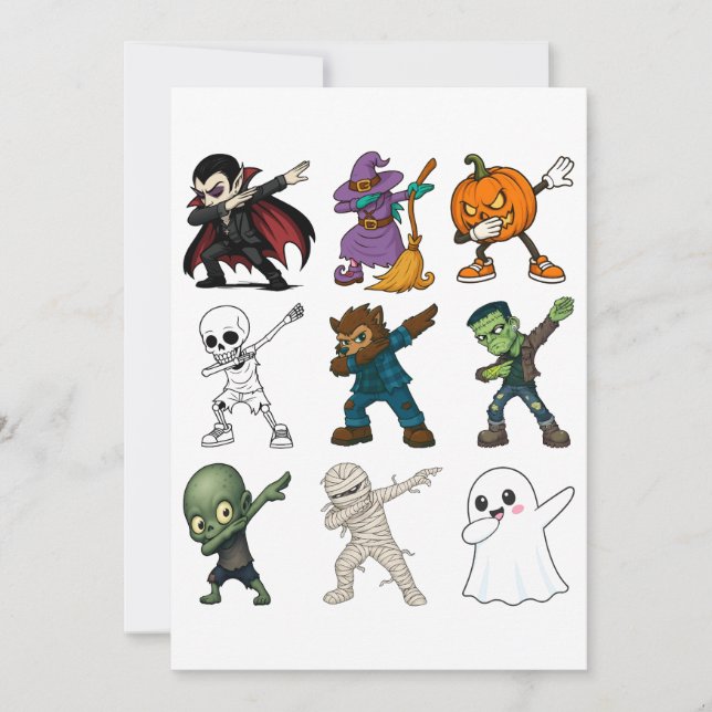 Funny Halloween Characters Dabbing Invitation (Front)