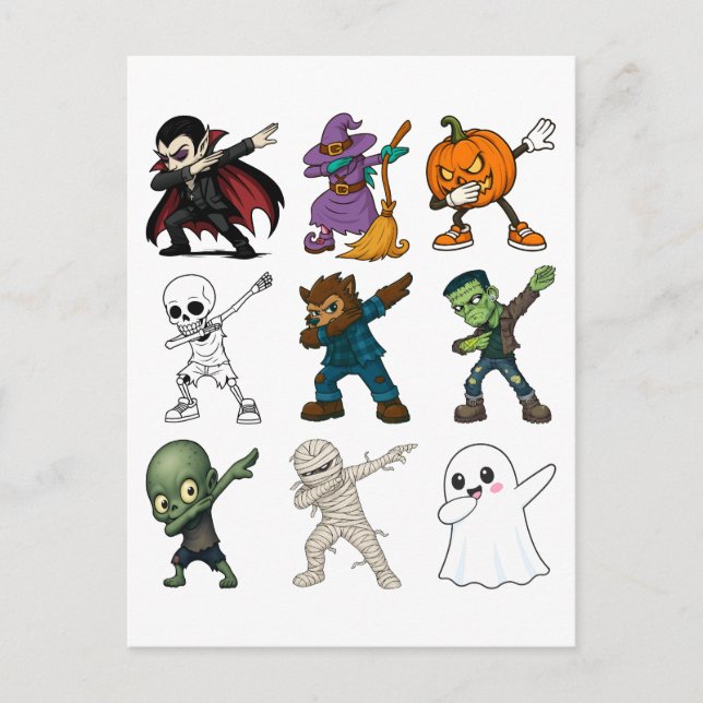 Funny Halloween Characters Dabbing Postcard (Front)