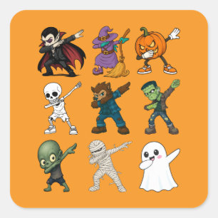 Funny Halloween Characters Dabbing Square Sticker