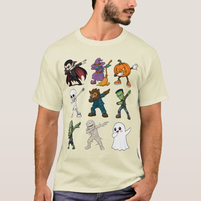 Funny Halloween Characters Dabbing T-Shirt (Front)