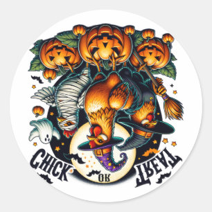 Funny Halloween Chick Or Treat Pumpkin Spooky Seas Classic Round Sticker