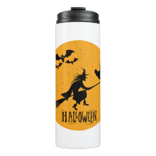 Funny Halloween, Chicken Rides Shotgun Witch Broom Thermal Tumbler