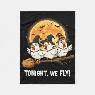 Funny Halloween Chicken Witches Broomstick Spooky  Fleece Blanket