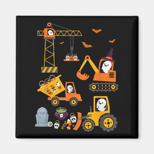 Funny Halloween Construction Trucks Pumpkin Toddle Magnet