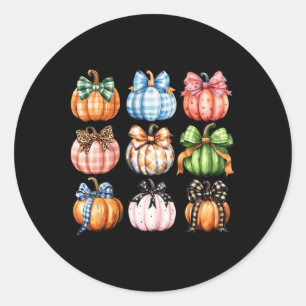Funny Halloween Coquette Bow Pumpkin Autumn Thanks Classic Round Sticker