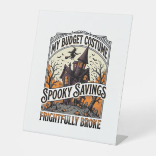 Funny Halloween Costume Broke Witch Haunted House Pedestal Sign