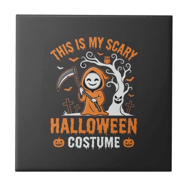 Funny Halloween Costume Grim Reaper Graveyard Desi Ceramic Tile (Front)