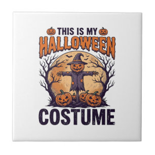 Funny Halloween Costume Pumpkin Witch Shirt Design Ceramic Tile