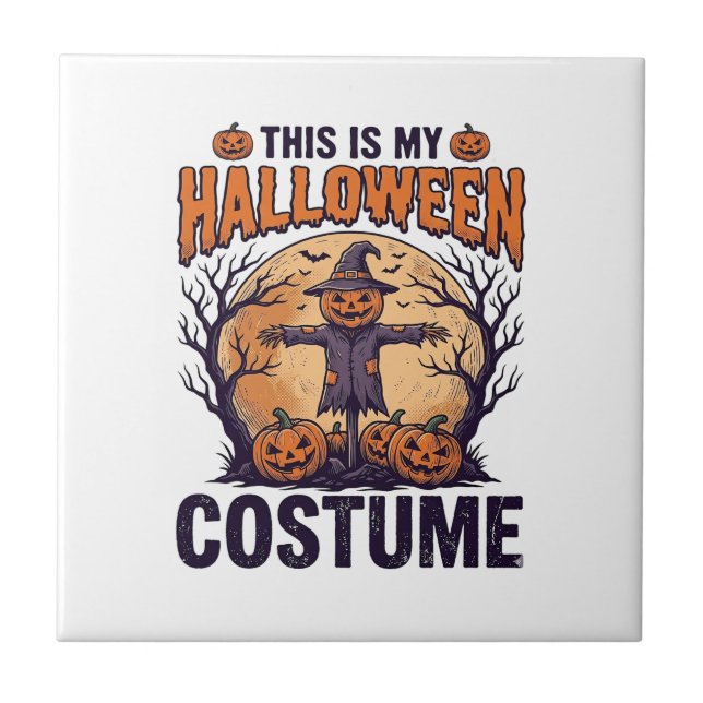 Funny Halloween Costume Pumpkin Witch Shirt Design Ceramic Tile (Front)