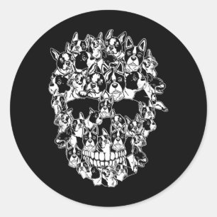 Funny Halloween Costume Skull Boston Terrier Dog Classic Round Sticker