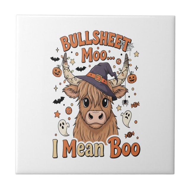 Funny Halloween Cow Bullsheet I Mean Ceramic Tile (Front)