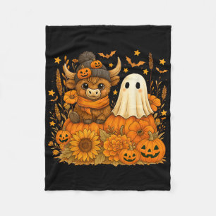 Funny Halloween Cow Ghost Spooky Autumn Pumpkin Fleece Blanket