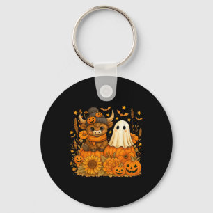 Funny Halloween Cow Ghost Spooky Autumn Pumpkin Key Ring