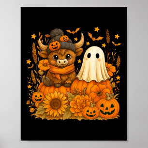 Funny Halloween Cow Ghost Spooky Autumn Pumpkin  Poster