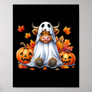 Funny Halloween Cow Ghost Spooky Pumpkin Hello Fal Poster