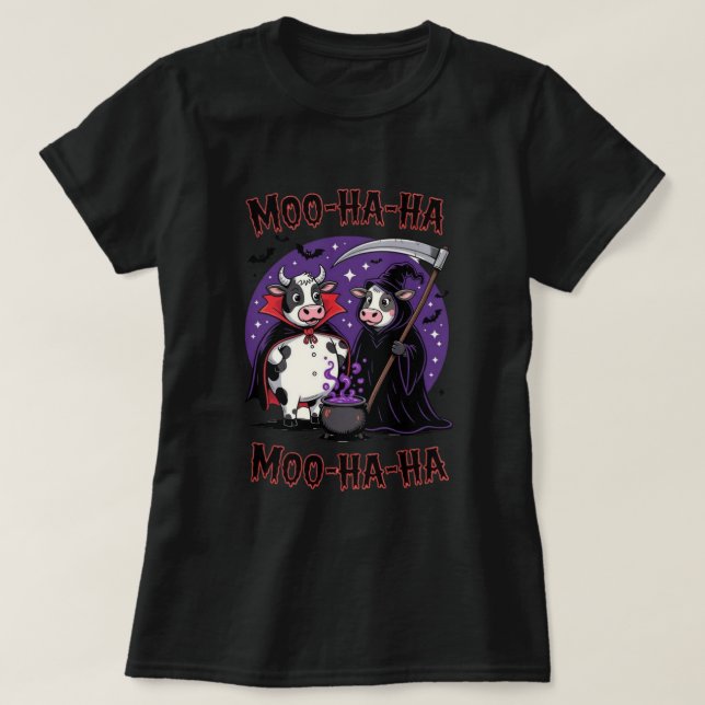 Funny Halloween Cow Vampire and Reaper Tee (Design Front)