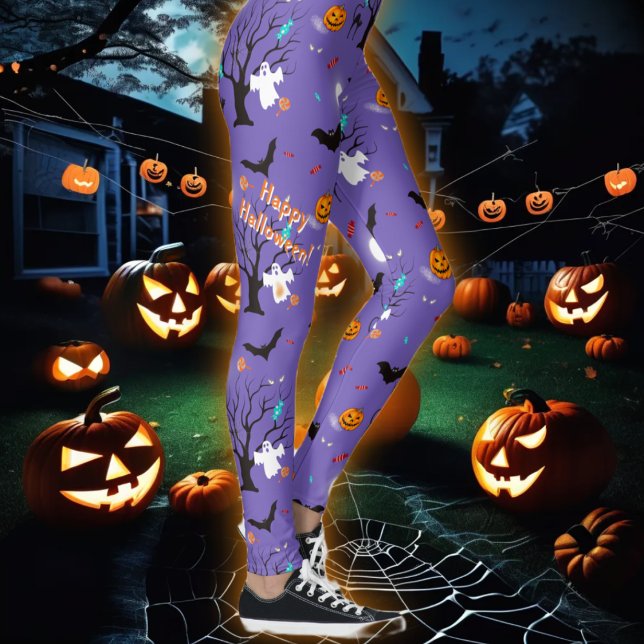Funny Halloween creatures and candies Leggings (Creator Uploaded)