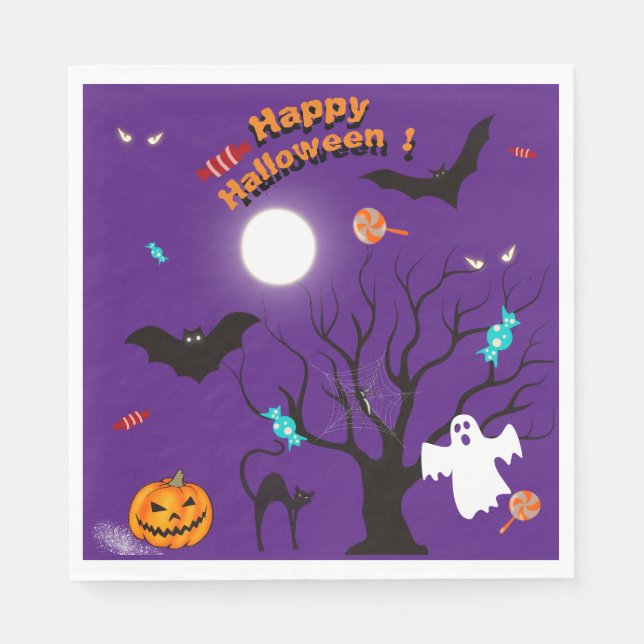 Funny Halloween creatures and candies  Napkin (Front)