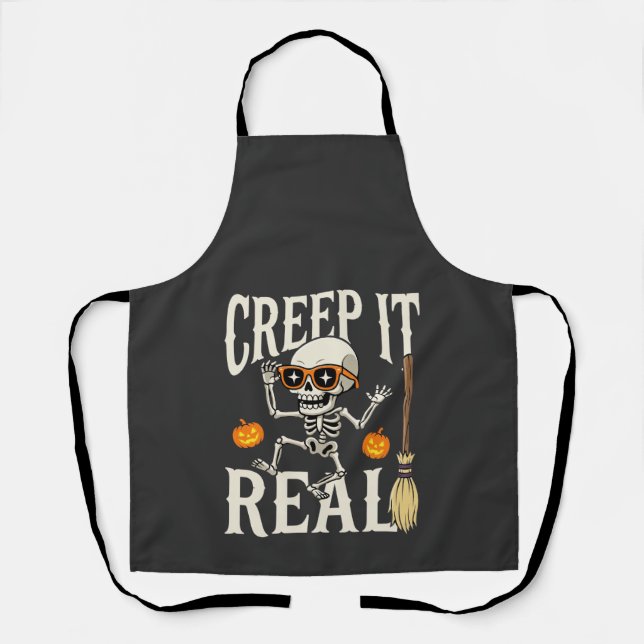 Funny Halloween Creep It Real Dancing Skeleton Des Apron (Front)