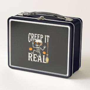 Funny Halloween Creep It Real Dancing Skeleton Des Metal Lunch Box