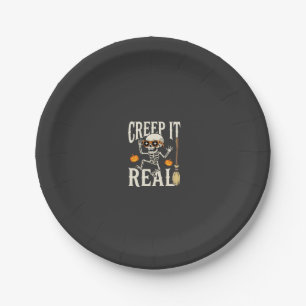 Funny Halloween Creep It Real Dancing Skeleton Des Paper Plate