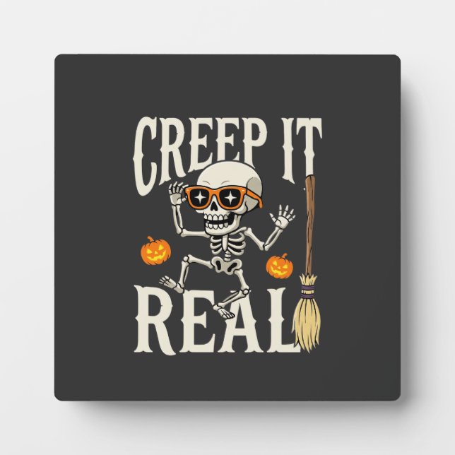 Funny Halloween Creep It Real Dancing Skeleton Des Plaque (Front)