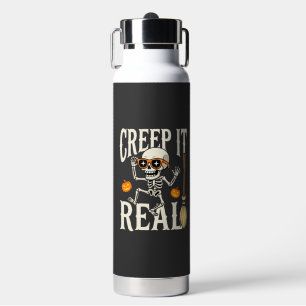 Funny Halloween Creep It Real Dancing Skeleton Des Water Bottle