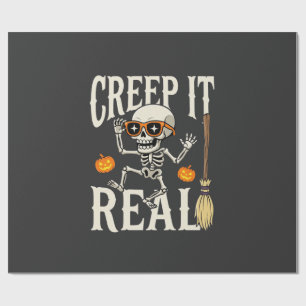Funny Halloween Creep It Real Dancing Skeleton Des Wrapping Paper