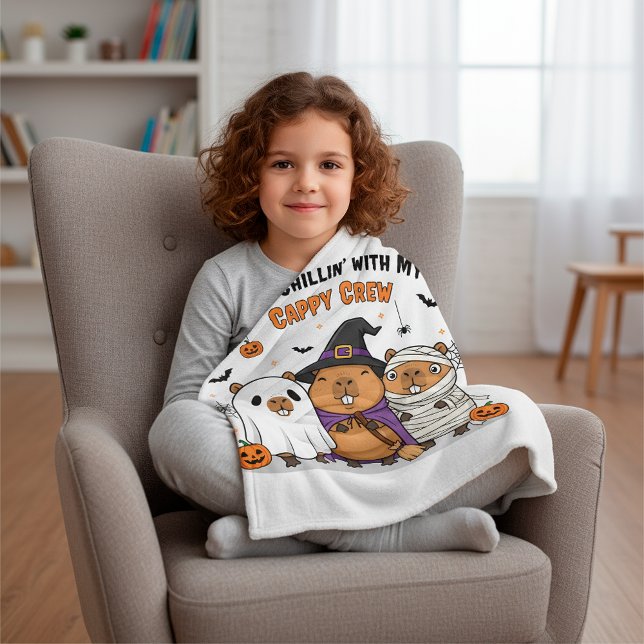 Funny Halloween Cute Capybara “Cappy Crew” Cartoon Fleece Blanket (Creator Uploaded)