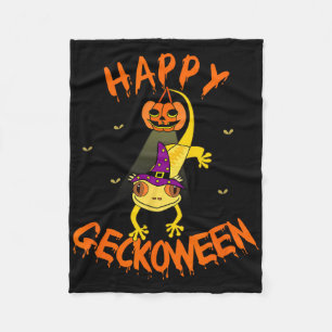 Funny Halloween Cute Crested Eyelash Gecko Pumpkin Fleece Blanket