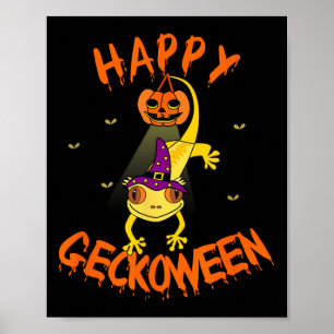 Funny Halloween Cute Crested Eyelash Gecko Pumpkin Poster