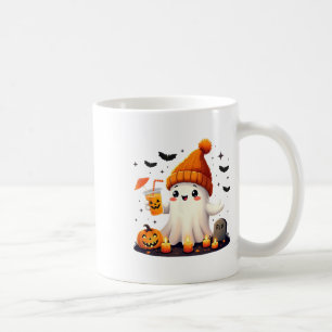 Funny Halloween Cute Ghost Drinking Ice Coffee Wom Mug