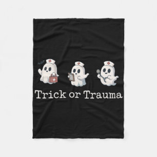Funny Halloween Cute Ghost Nurse Trick Or Trauma C Fleece Blanket