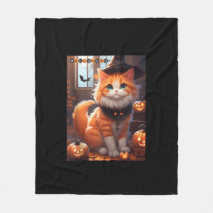 Funny Halloween Cute Orange Cat with Wizard Hat Ba Fleece Blanket