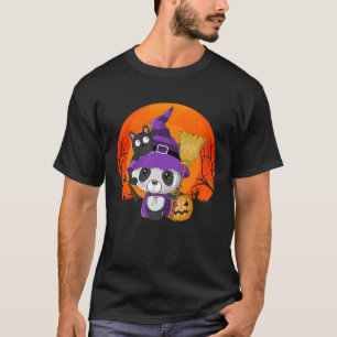 Funny Halloween Cute Panda Kitty Cat Witch Costume T-Shirt