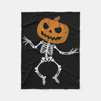 Funny Halloween Cute Skeleton Pumpkin Skull Dabbin Fleece Blanket